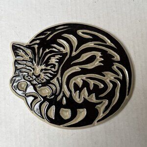 Sleeping Cat Trivet Ceramic Pottery Wall Hanging Hot Plate Pot Holder